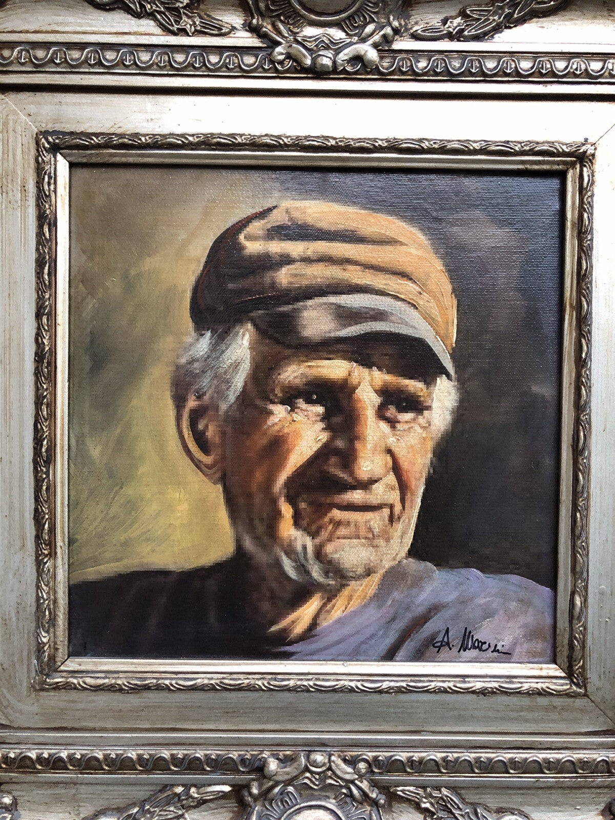 Quadro dipinto a olio su tela, soggetto Uomo Anziano