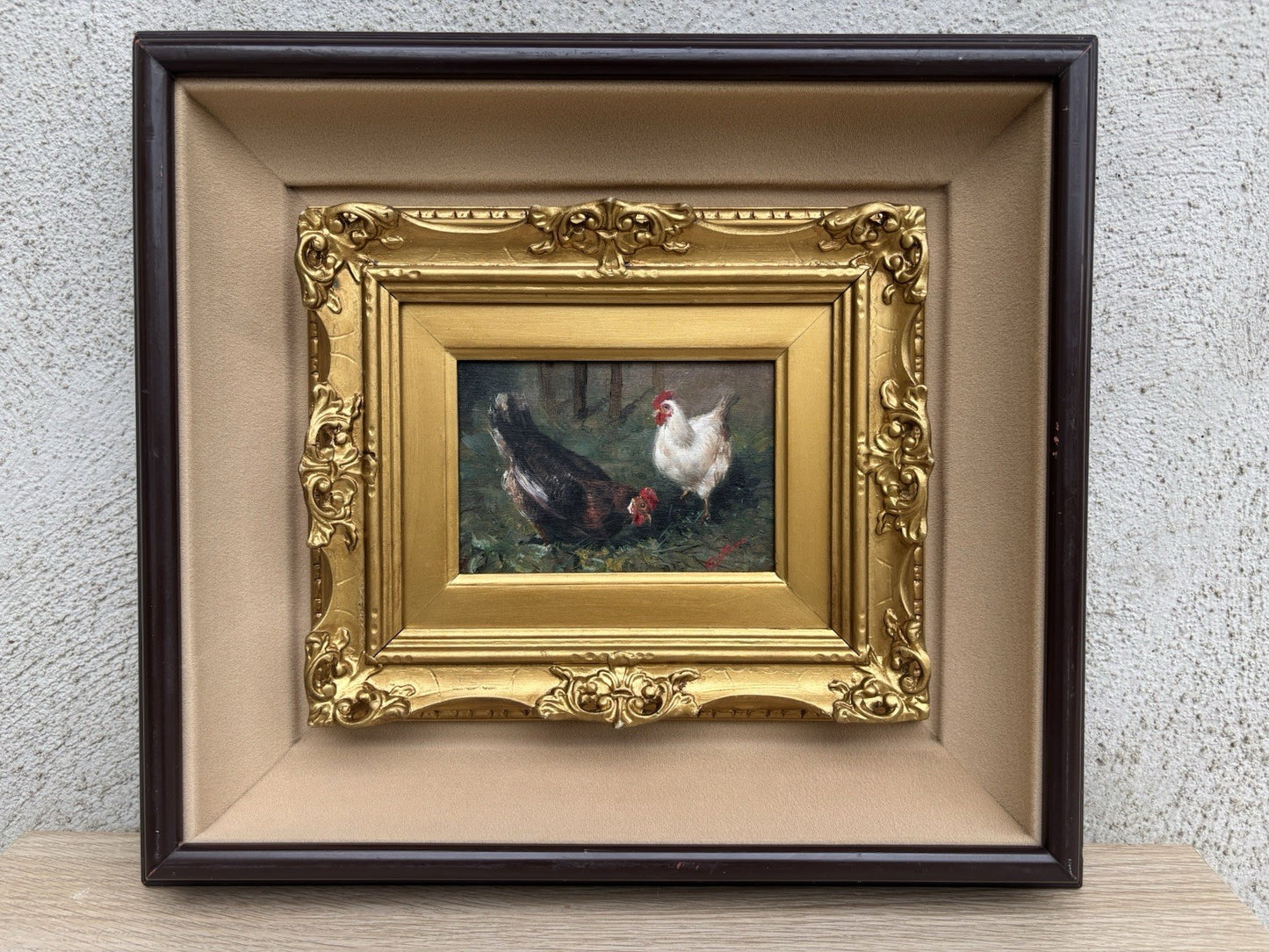 Quadro -Galline- Gianni Strino dipinto a olio su tavoletta