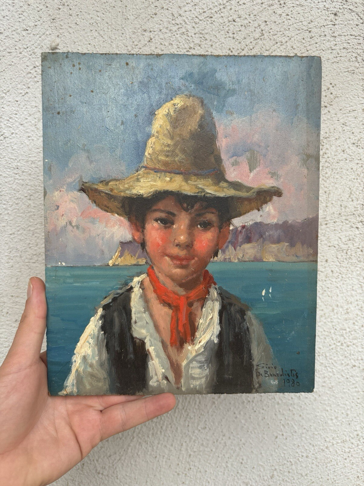 Quadro vintage -Figura Scugnizzo- dipinto a olio su tavoletta