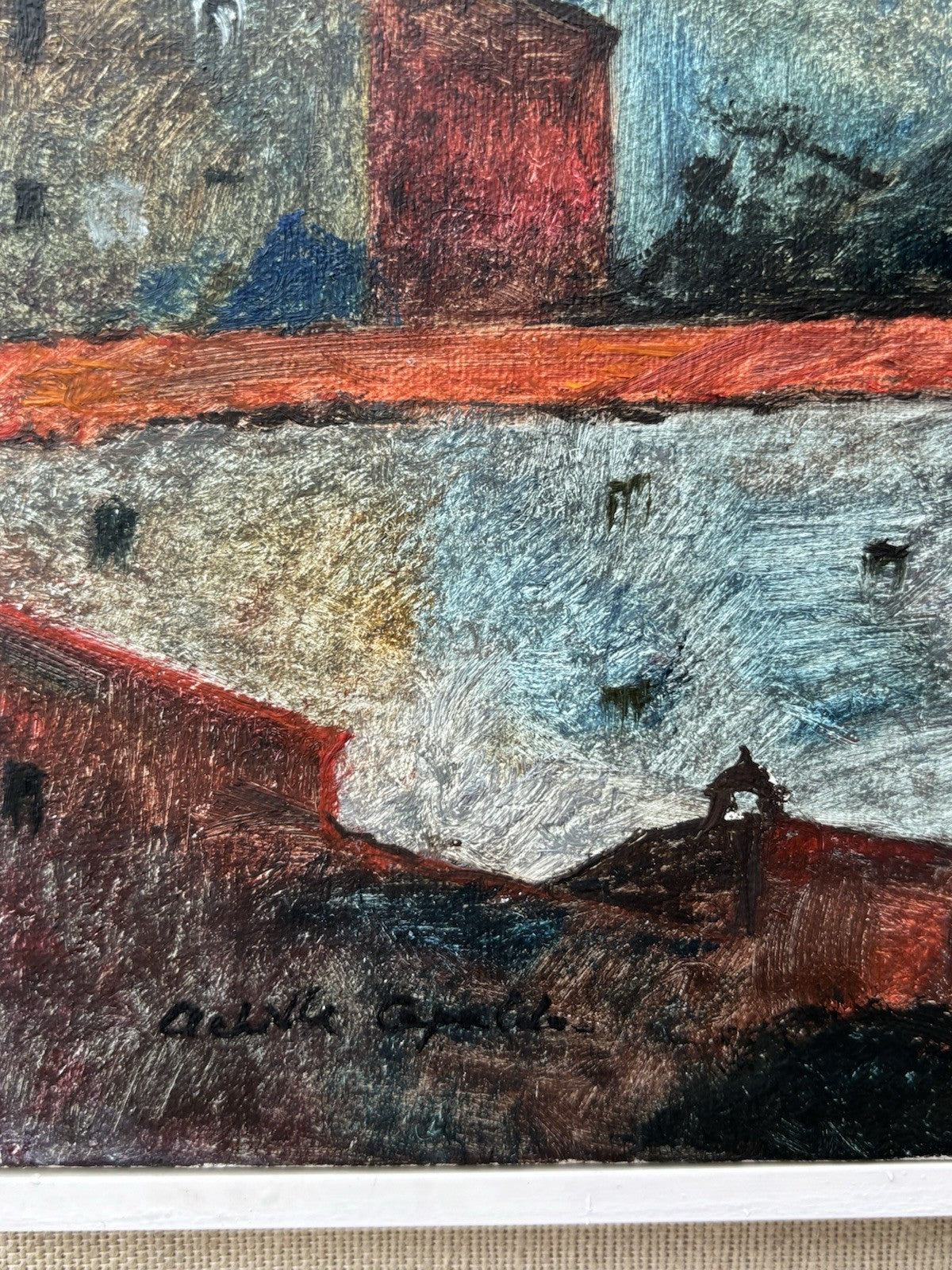 Quadro -Paesaggio Con Case- Achille Capaldo dipinto a olio su tela