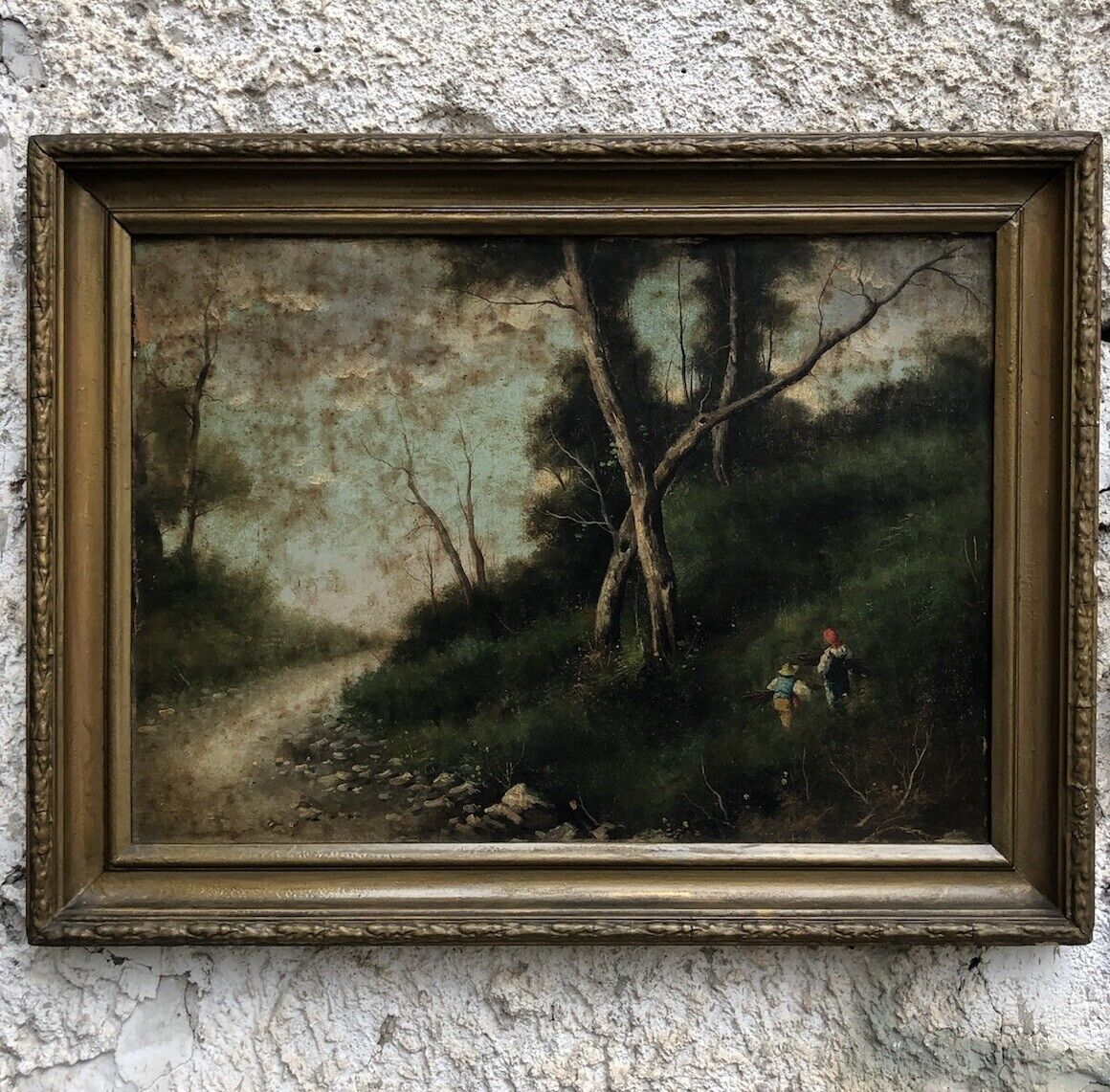 Quadro antico -Paesaggio- dipinto a olio su tela applicata su cartone