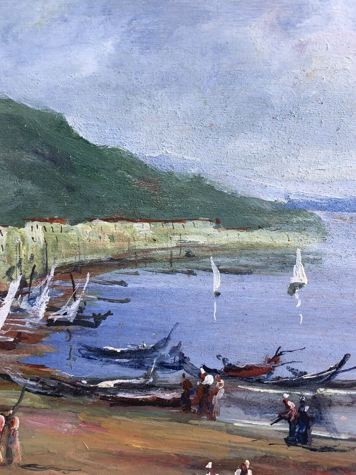 Quadro vintage -Marina Con Figure- dipinto a olio su tavoletta