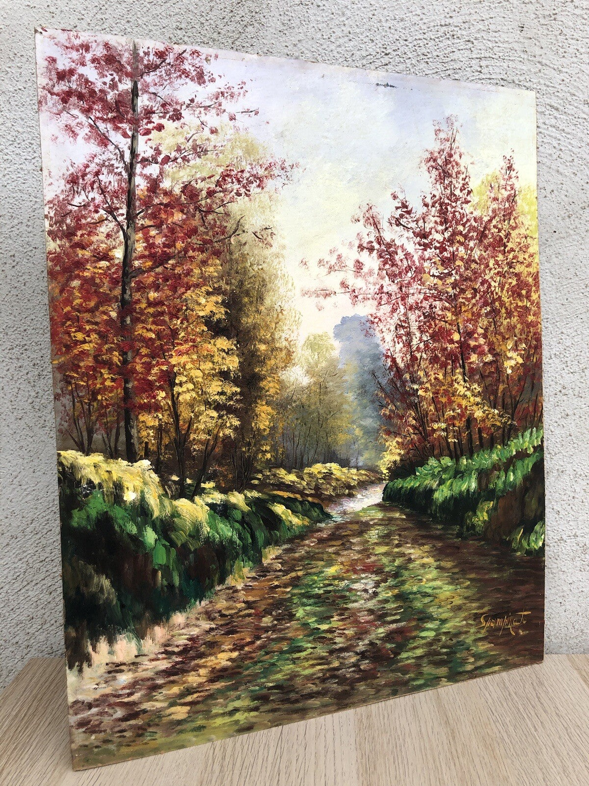 Quadro vintage -Paesaggio Boschivo- dipinto a olio su masonite