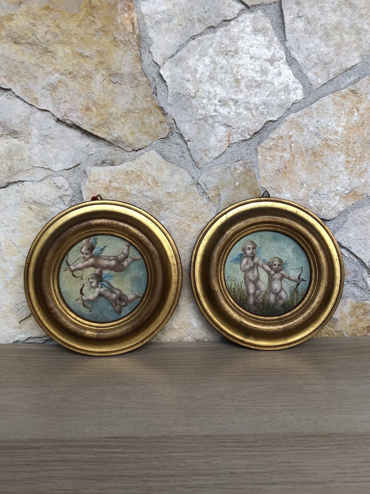 Coppia Di Quadri Vintage, Puttini, Dipinti A Olio