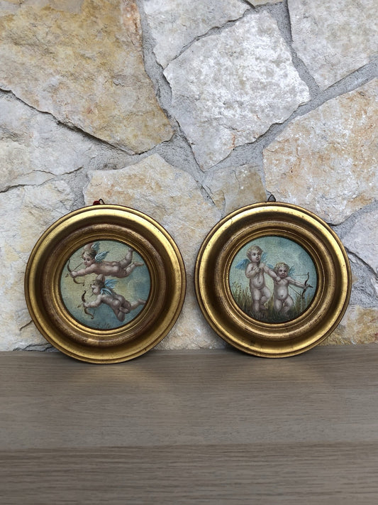 Coppia Di Quadri Vintage, Puttini, Dipinti A Olio