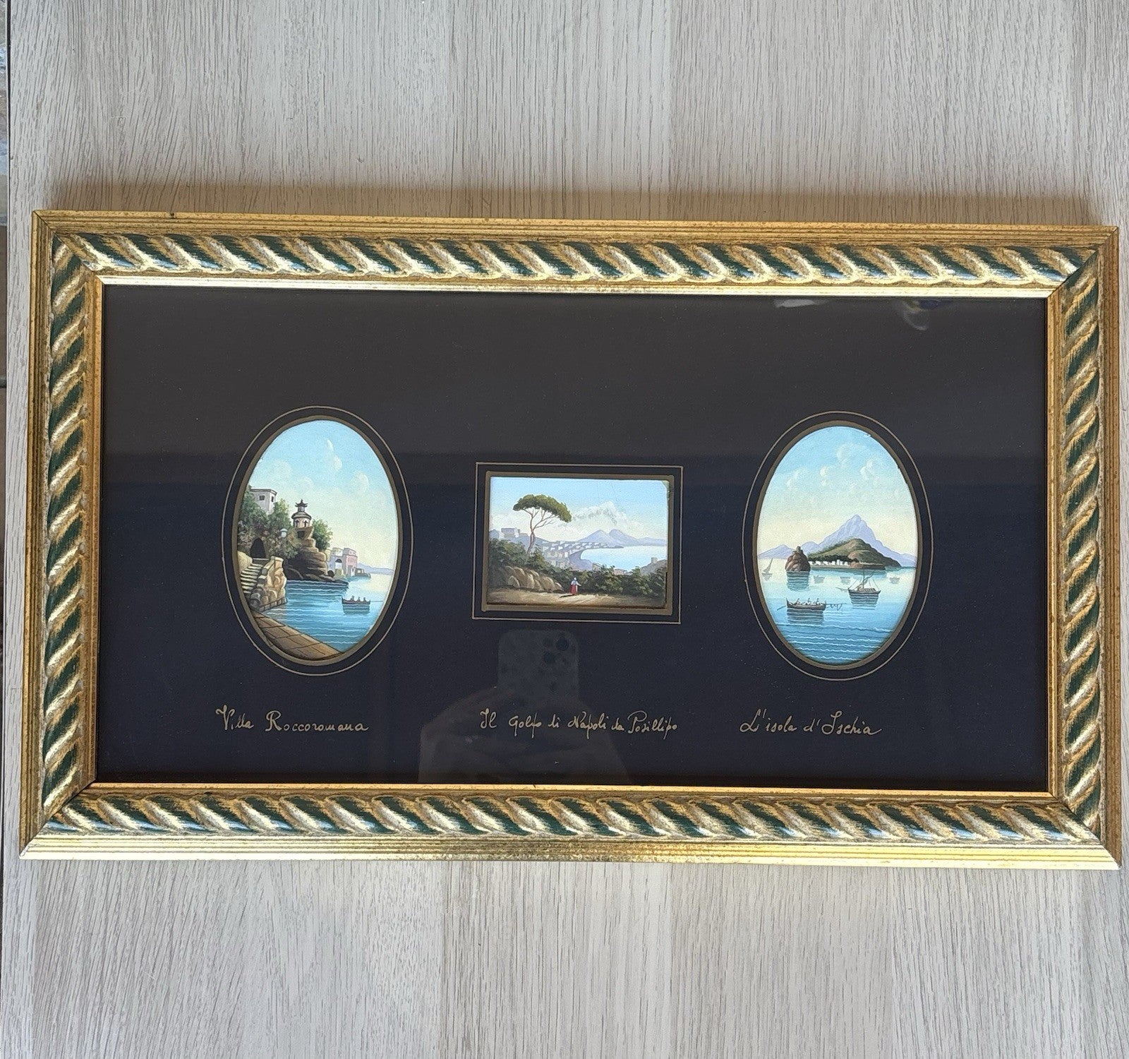 Coppia Di Quadri Vintage Gouache Dipinti -Napoli-