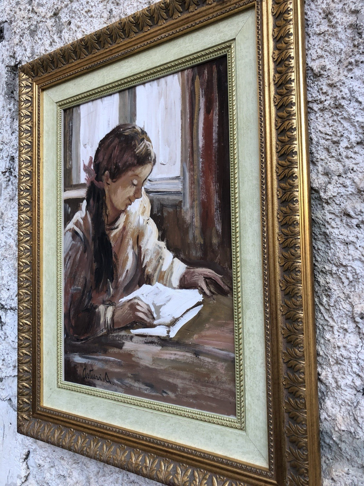 Quadro -Giovane Lettrice- Antonio Asturi tecnica mista su cartoncino