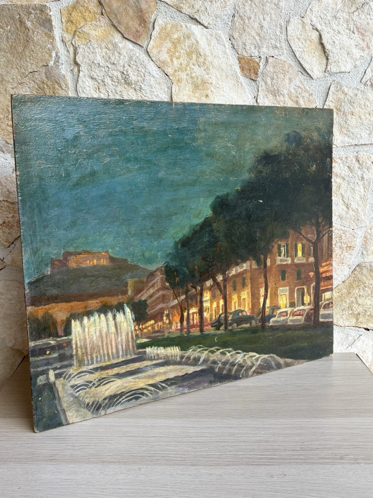 Quadro -Piazza Municipio- dipinto a olio su tavoletta