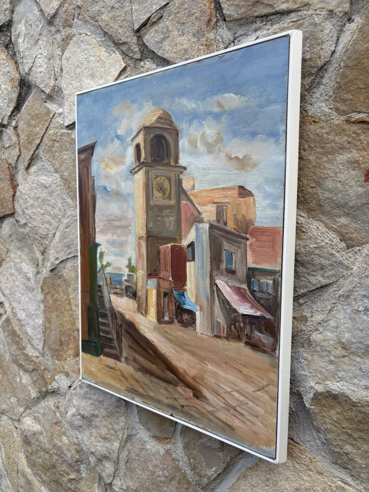 Quadro -Strada Con Campanile- dipinto a olio