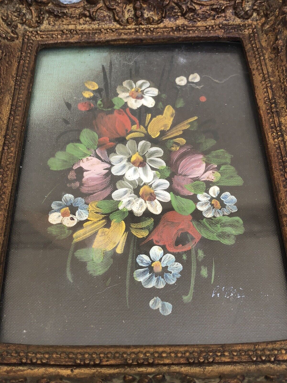Quadro - fiori- Dipinto a Olio Vintage