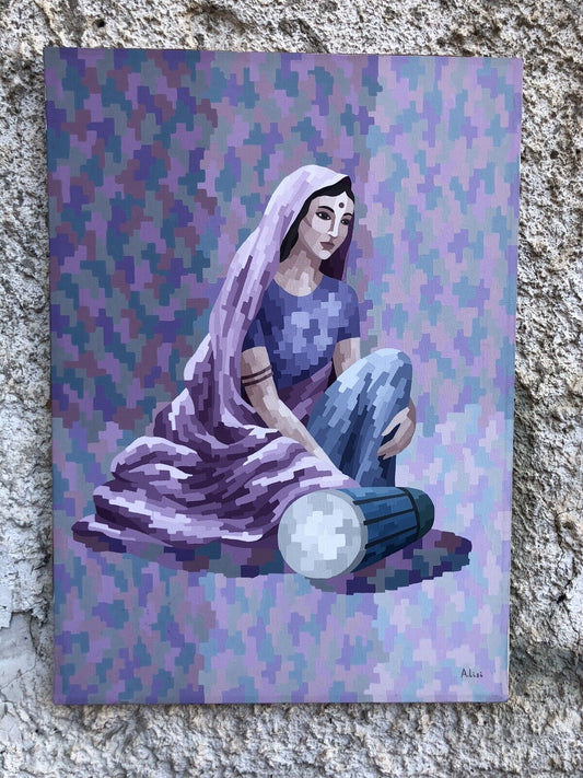 Quadro vintage-Donna Indiana- dipinto su tela