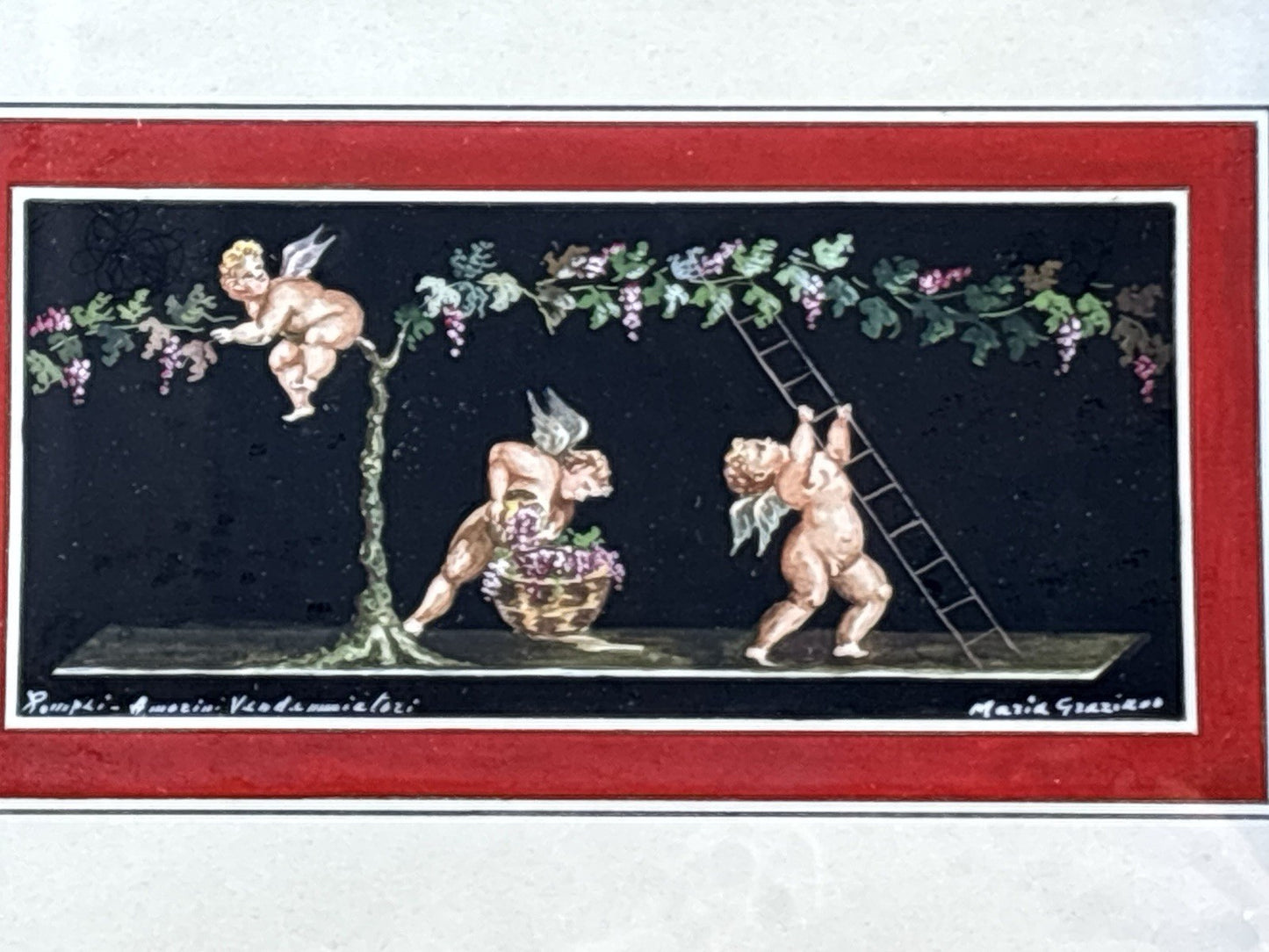 Coppia Di Quadri Vintage- Amorini- Gouache Dipinti A Mano