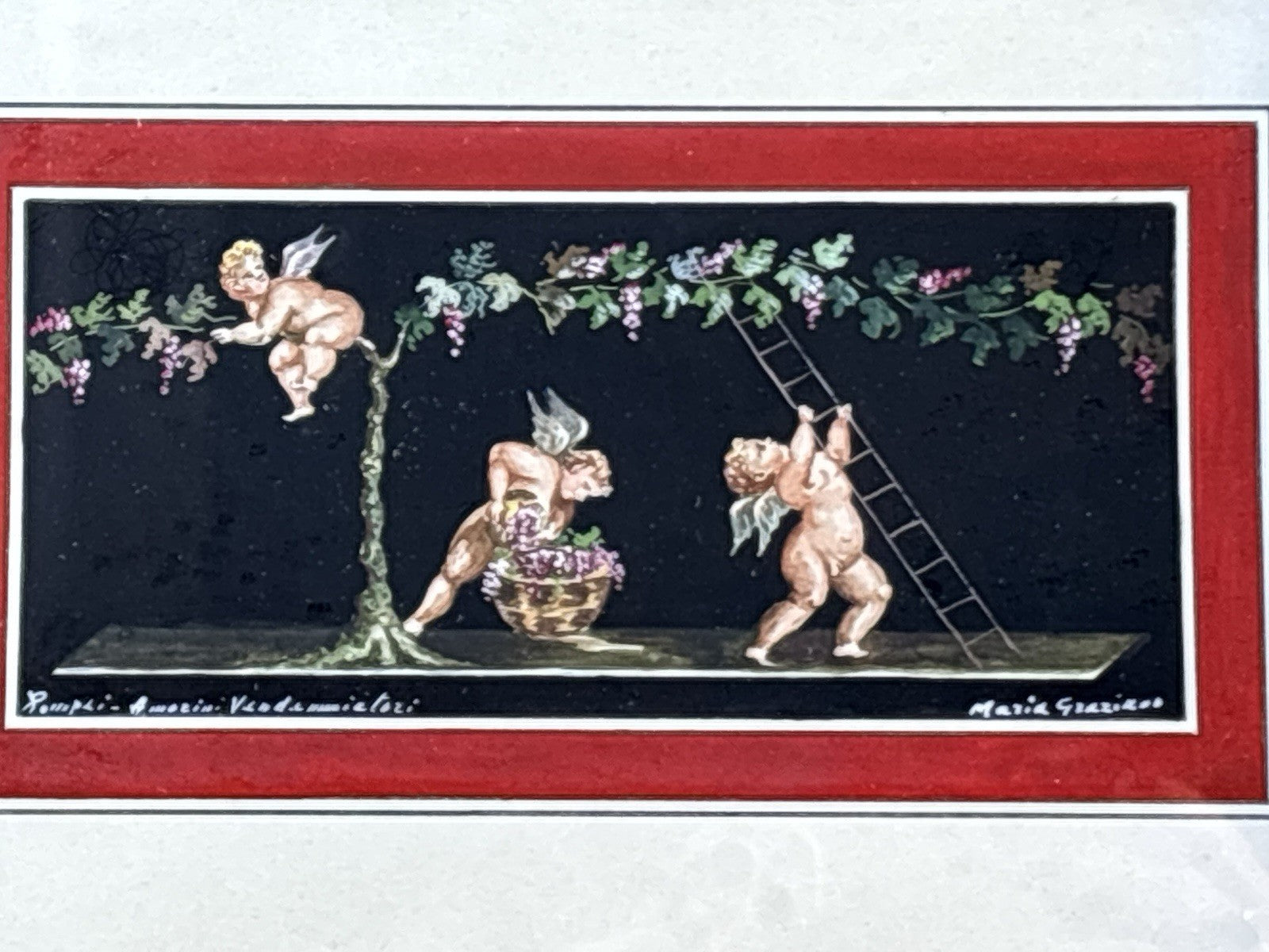 Coppia Di Quadri Vintage- Amorini- Gouache Dipinti A Mano