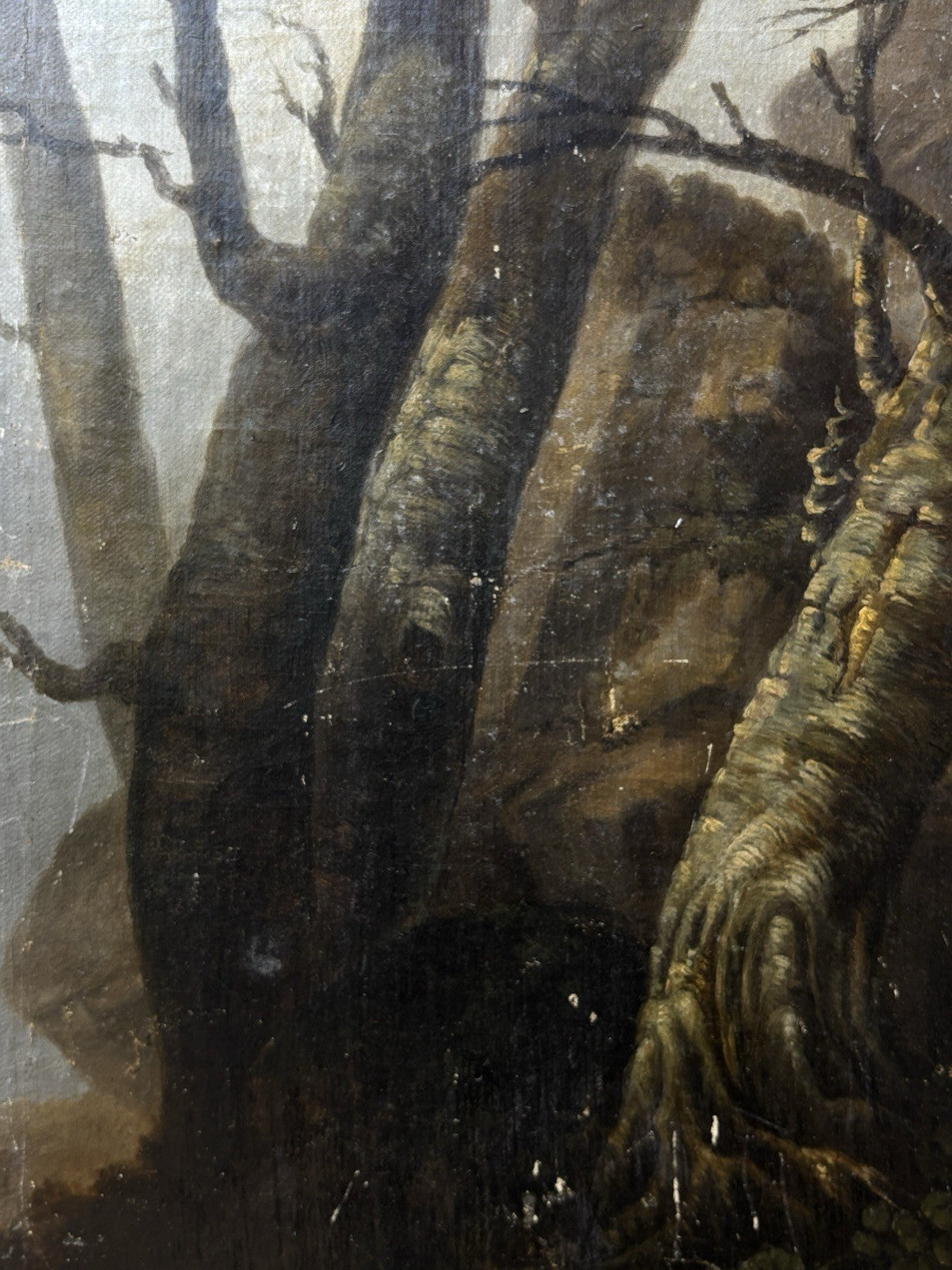 Quadro antico -Paesaggio Con Alberi- dipinto a olio su tavola