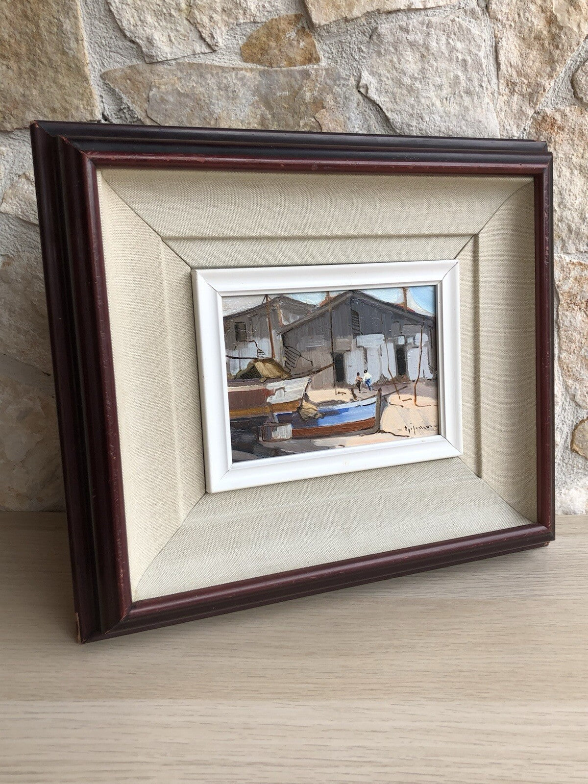 Quadro -Barche A Riposo- dipinto a olio su tavoletta