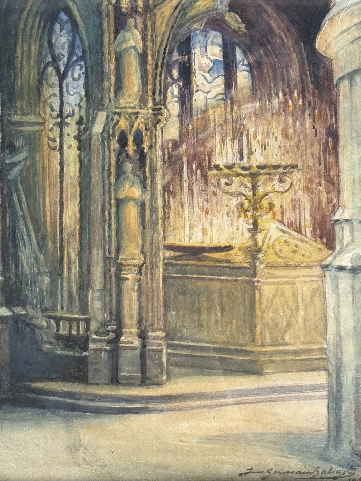 Quadro antico -Cattedrale- dipinto ad acquerello su carta