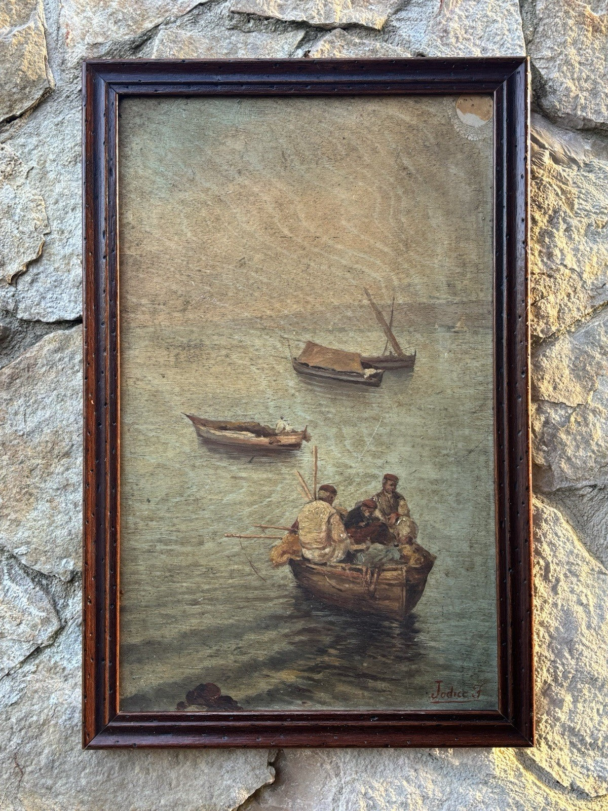 Quadro antico -Marina Con Pescatori- dipinto a olio