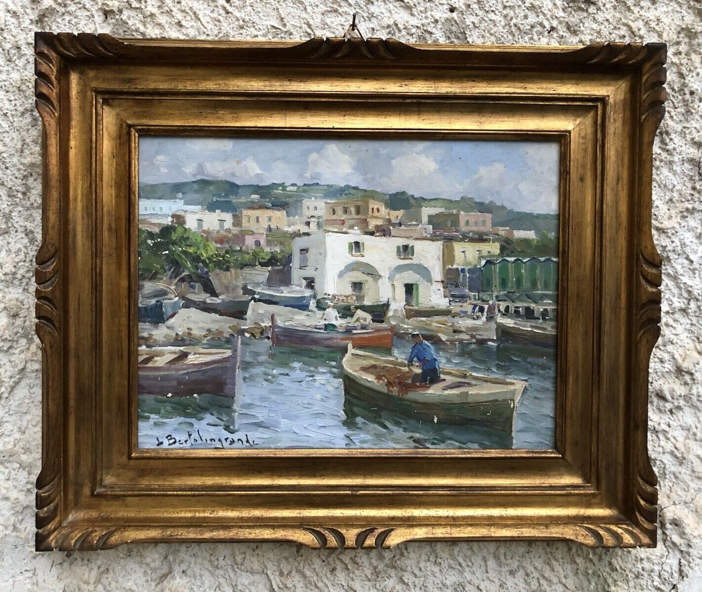 Quadro -Marina Con Barche- dipinto a olio