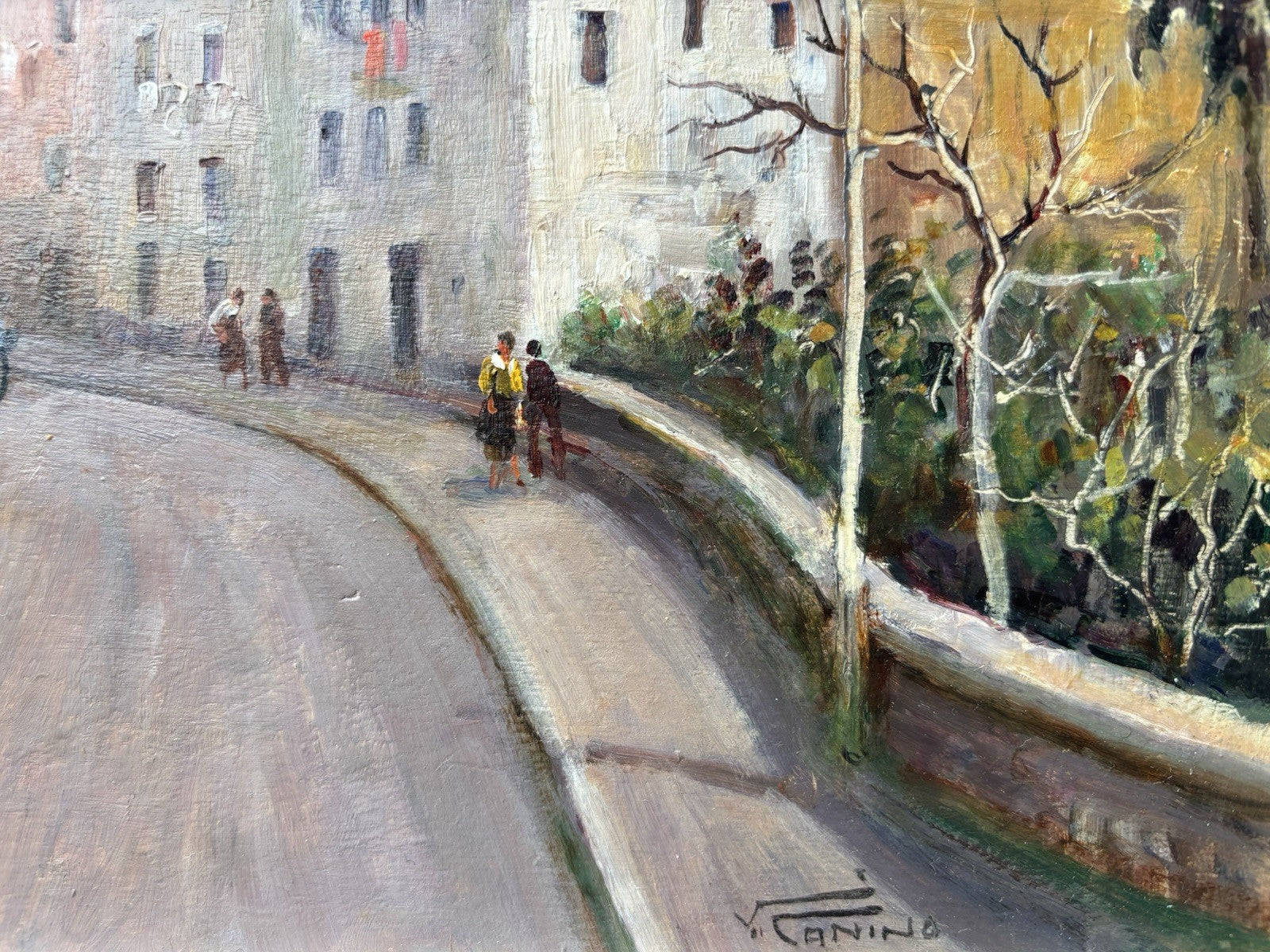 Quadro -Strada Di Paese- Vincenzo Canino dipinto a olio su tavoletta