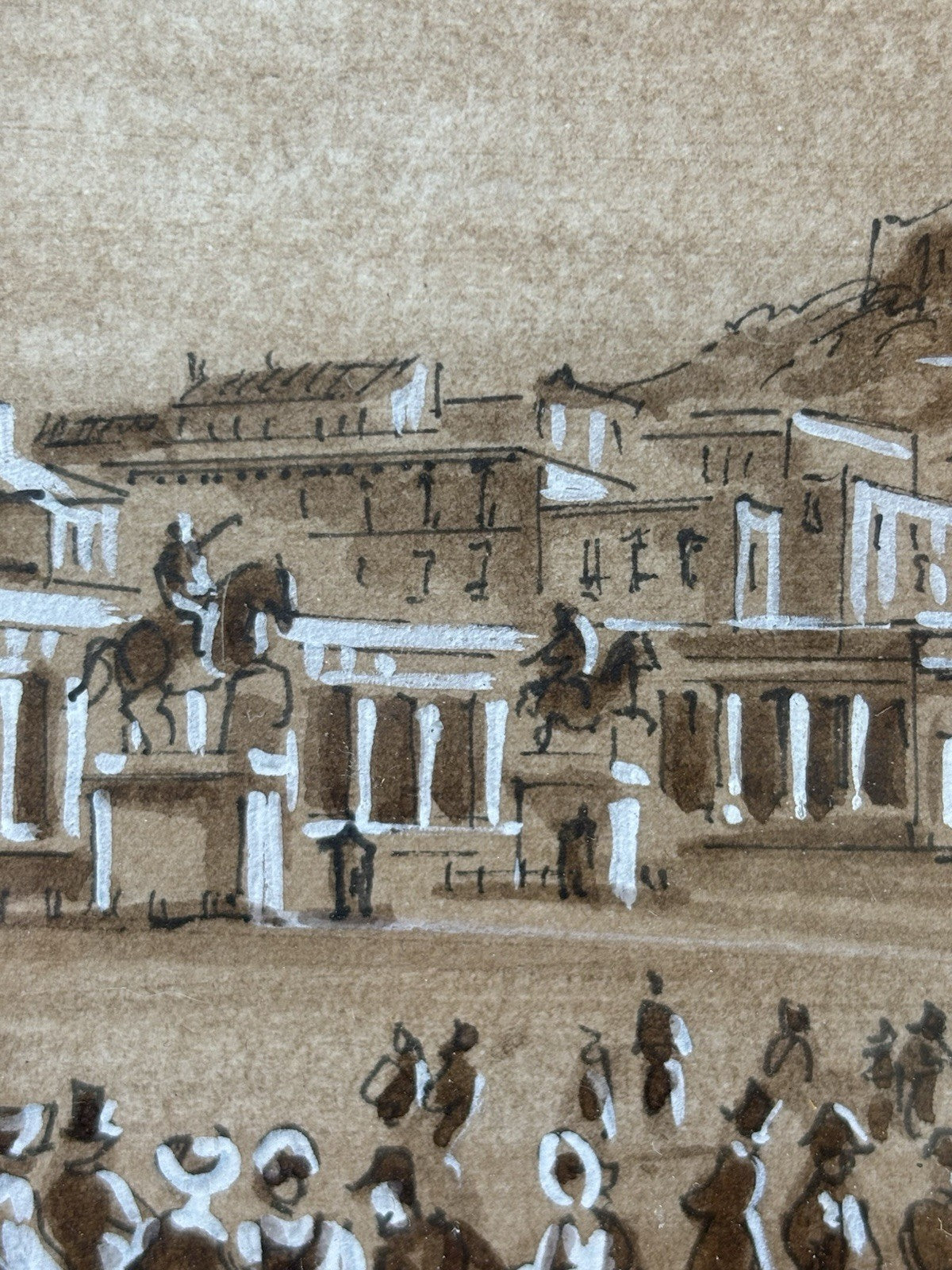 Quadro antico -Napoli, Piazza Plebiscito- realizzato a tecnica mista su carta