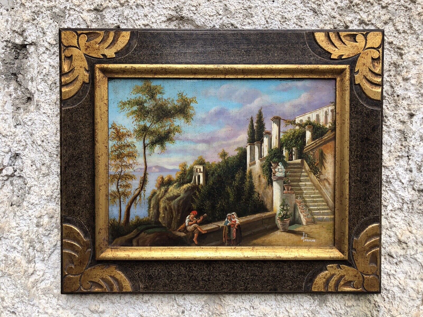 Quadro vintage -Riproduzione Scuola Di Posillipo- dipinto a olio su tela