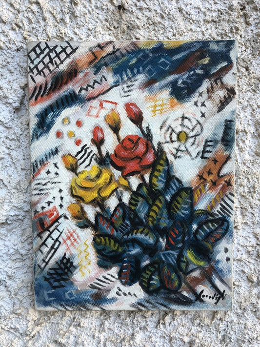 Quadro vintage -Fiori- dipinto a olio su tela