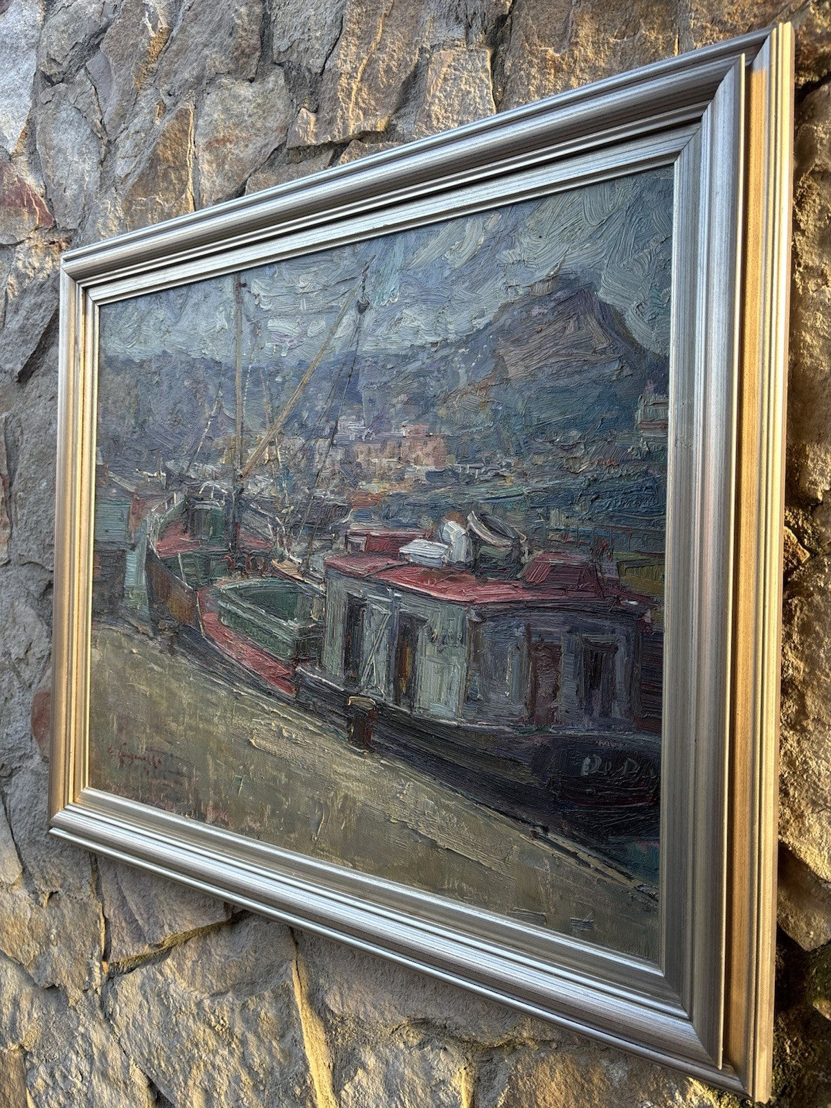 Quadro -Barche Al Porto- Nicola Canzanella dipinto a olio