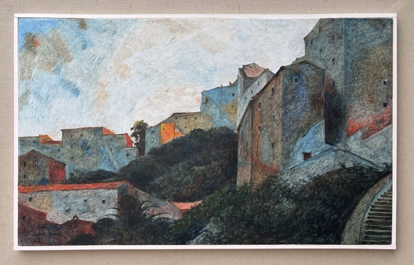 Quadro -Paesaggio Con Case- Achille Capaldo dipinto a olio su tela