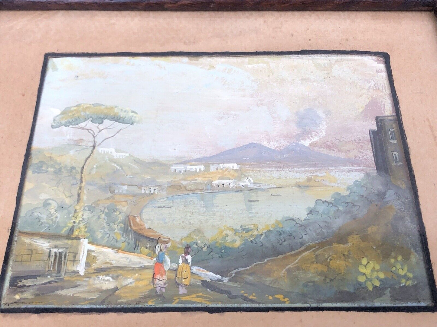 Quadro antico Gouache -Napoli- dipinto su carta