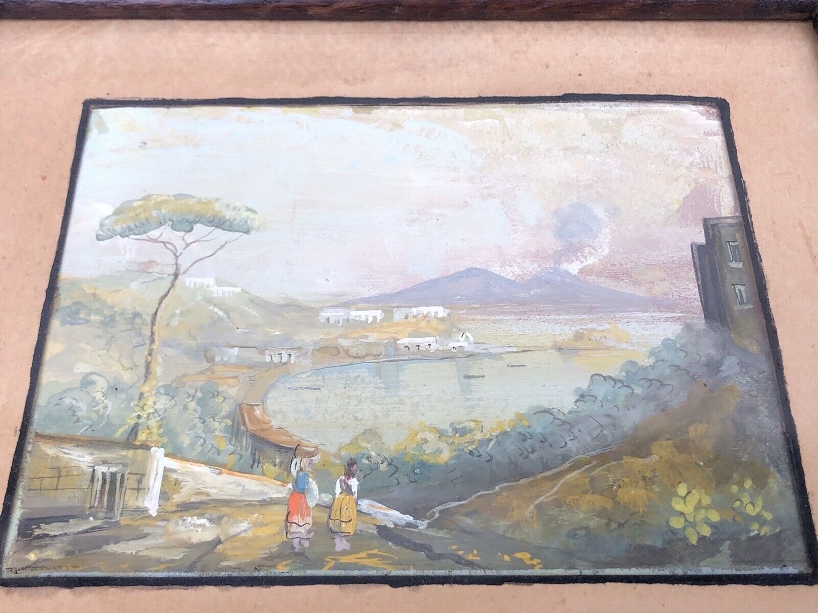 Quadro antico Gouache -Napoli- dipinto su carta