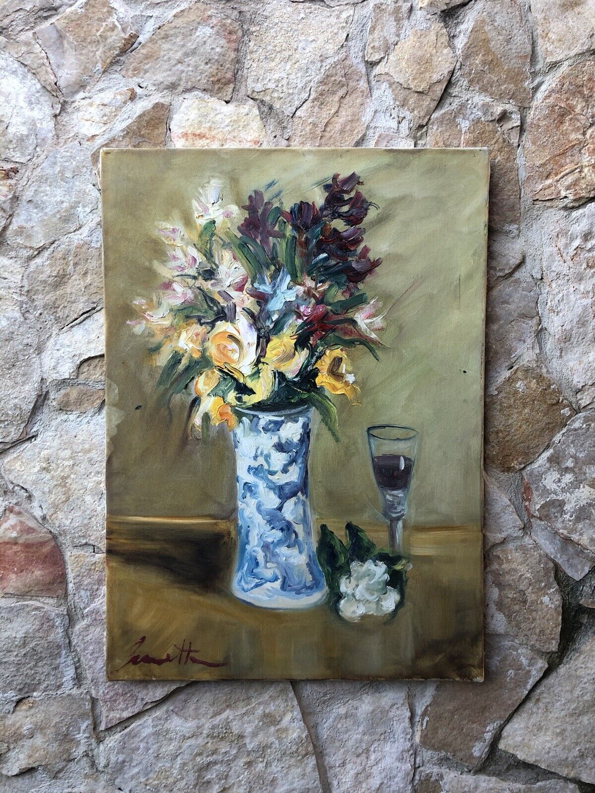 Quadro vintage -Vaso Con Fiori- dipinto a olio su tela