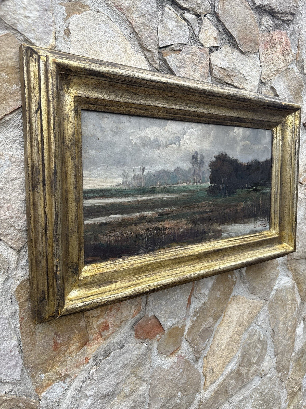 Quadro antico -Paesaggio- dipinto a olio su tavola