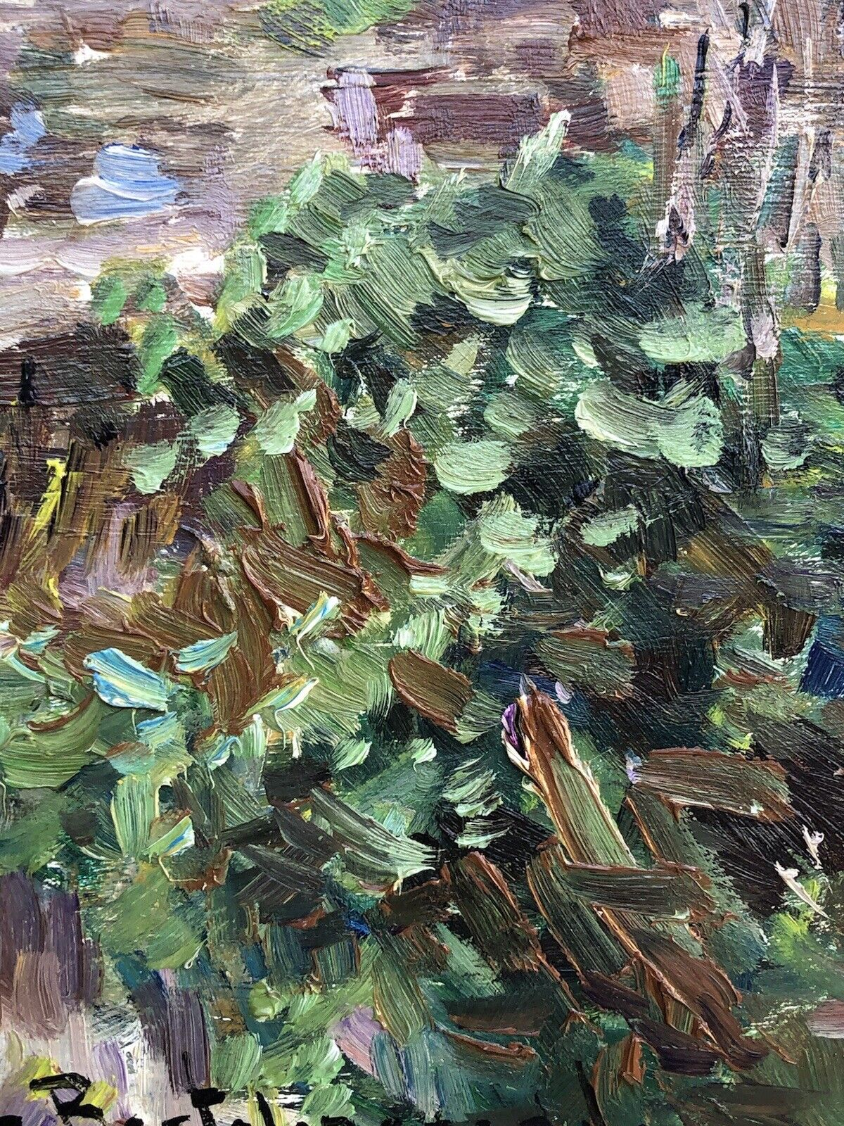 Quadro vintage -Paesaggio Con Case- dipinto a olio su tavoletta