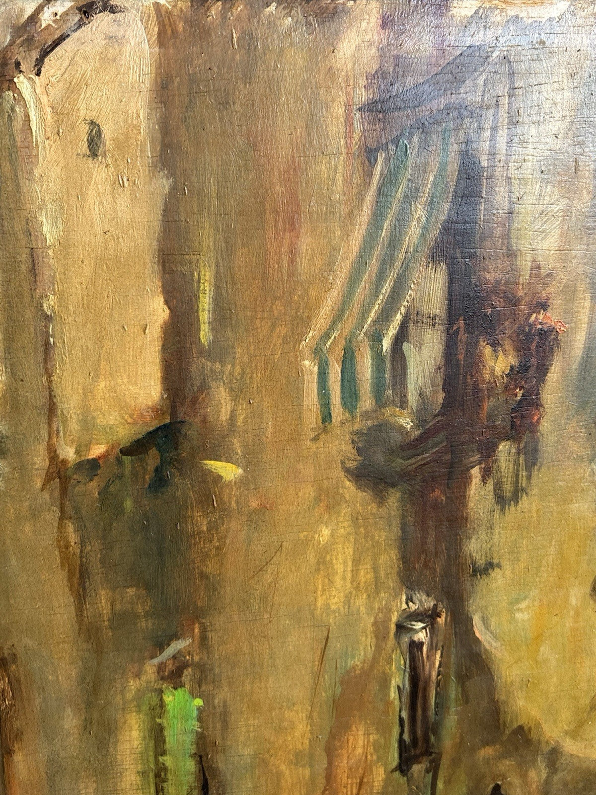 Quadro -Vicolo Con Figure- Raffaele Barscigliè dipinto a olio su tavoletta