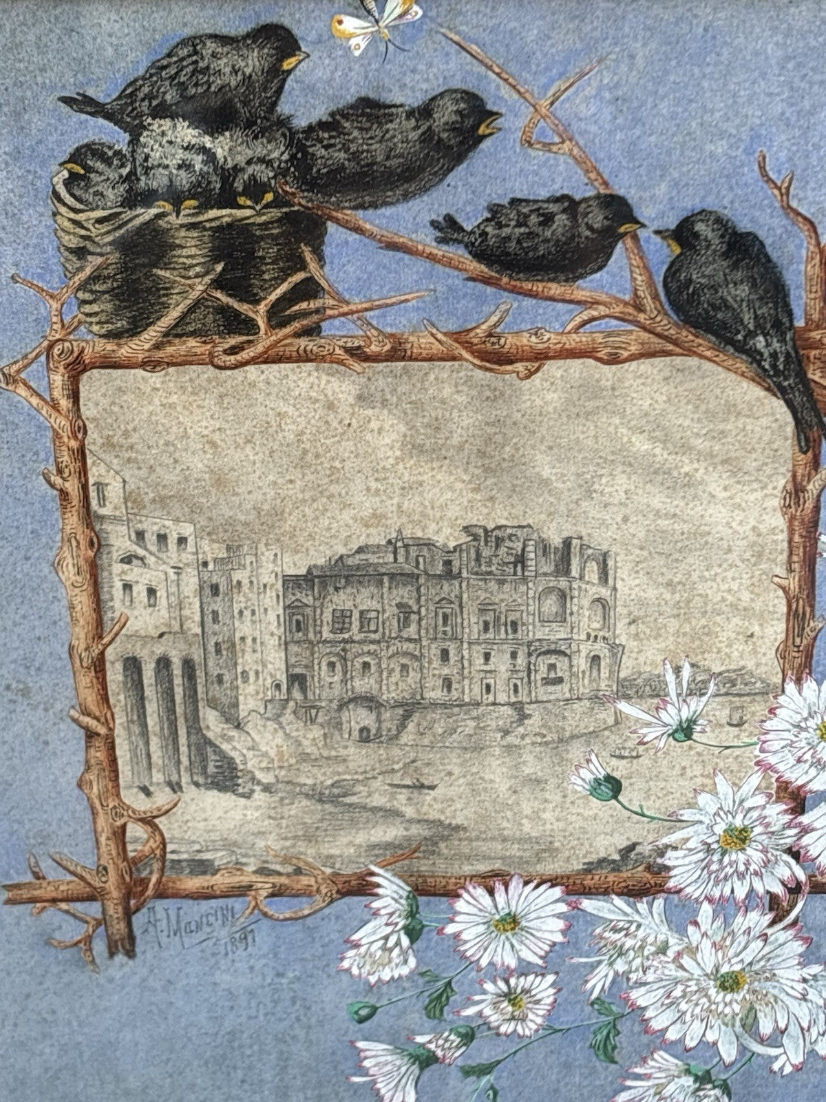 Quadro antico -Palazzo Donn’Anna- realizzato a tecnica mista