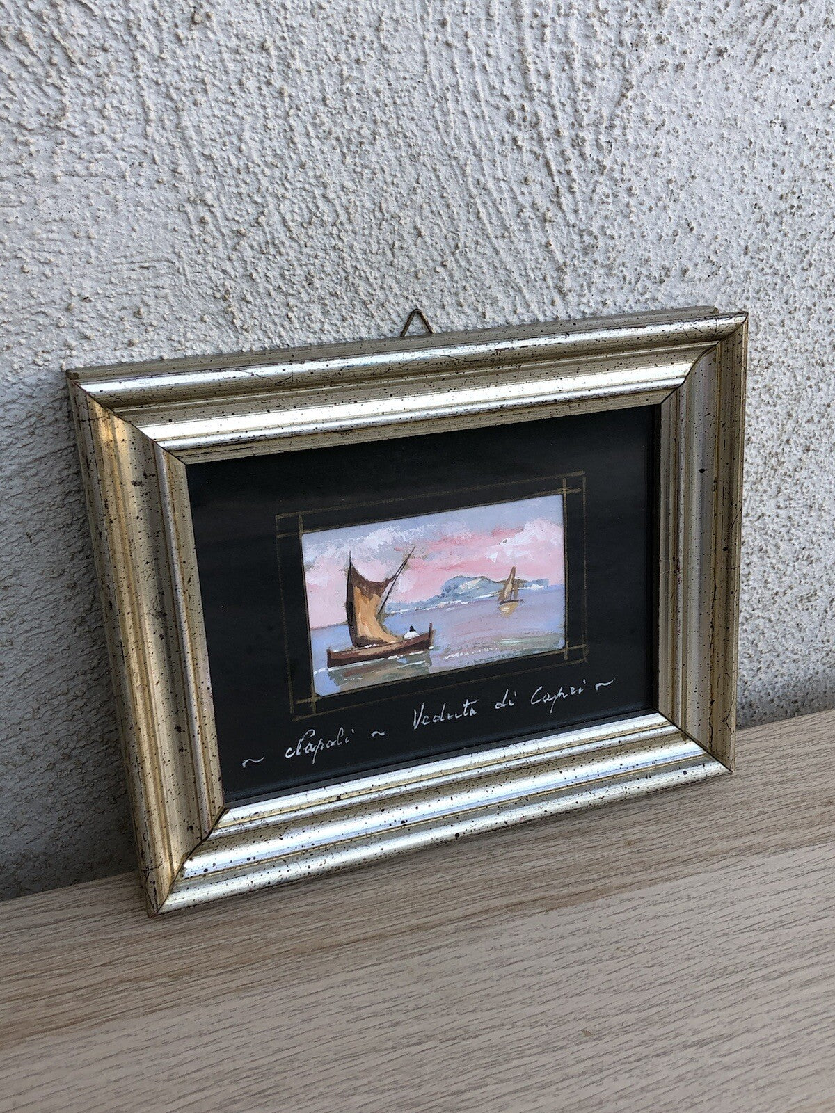 Quadro Vintage Dipinto Gouache, Napoli-Capri