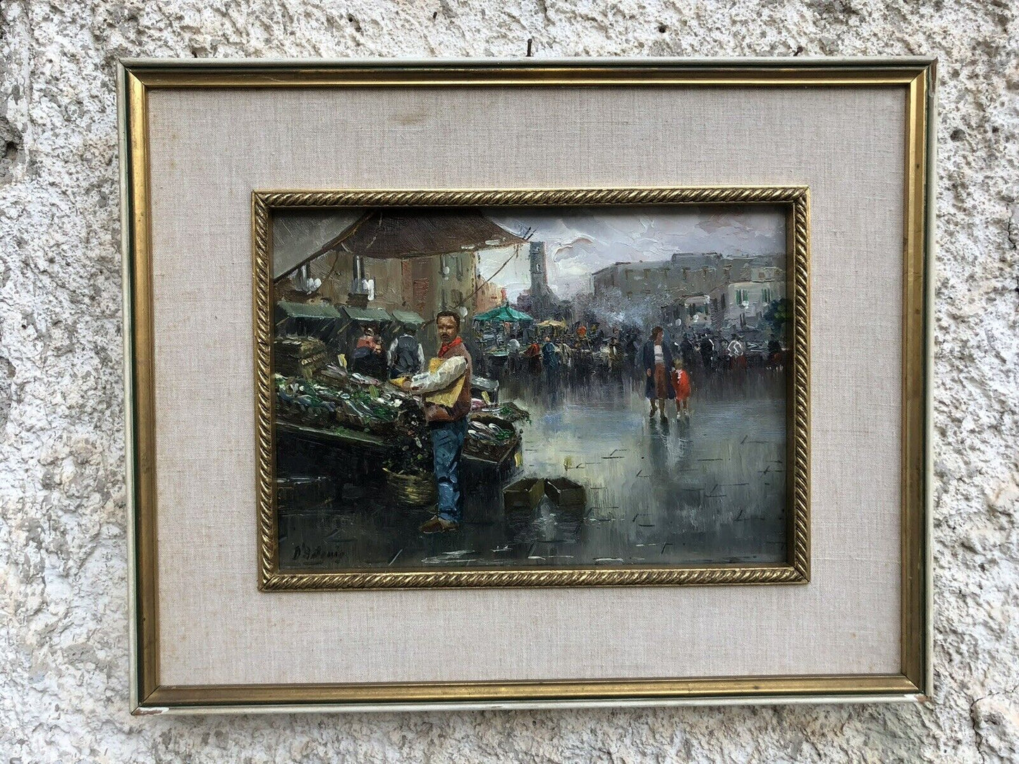 Quadro vintage -Mercato- dipinto a olio