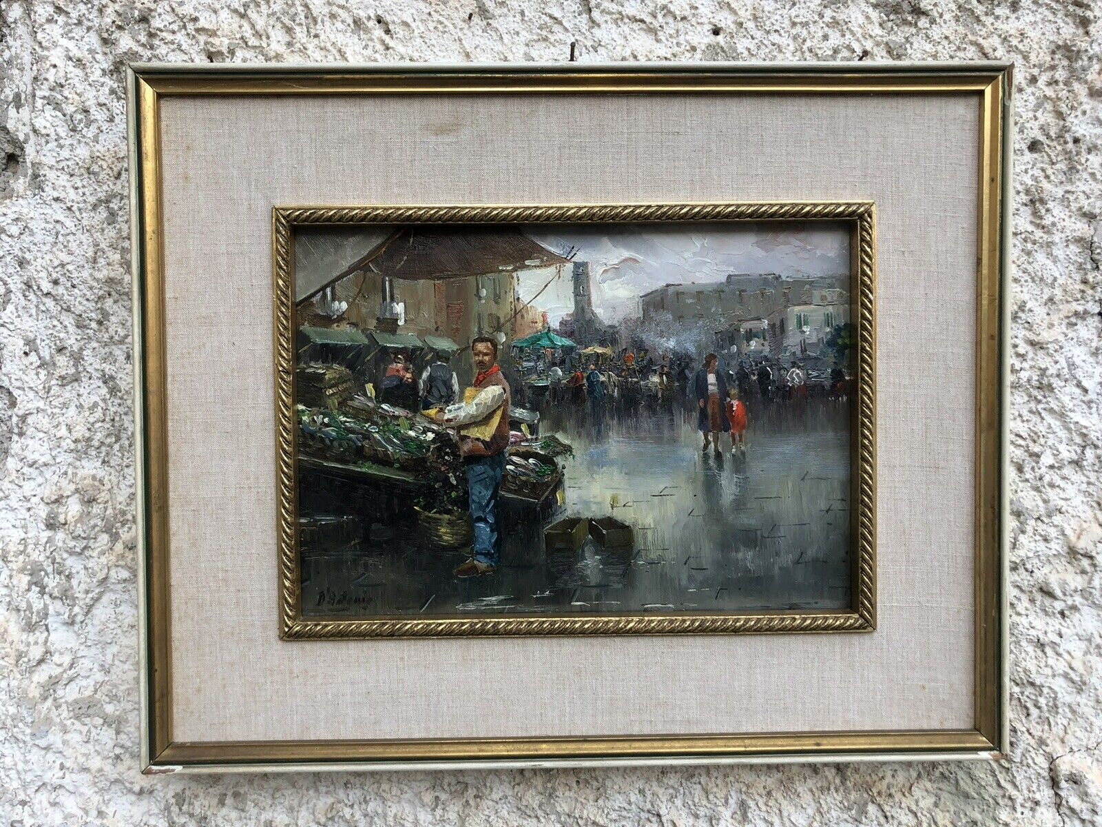 Quadro vintage -Mercato- dipinto a olio