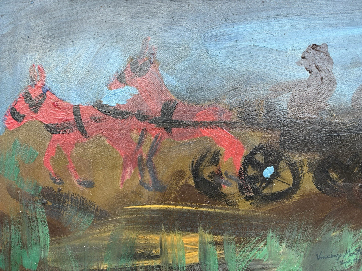 Quadro -Carrozza Con Cavalli- Vincenzo Montefusco dipinto a olio