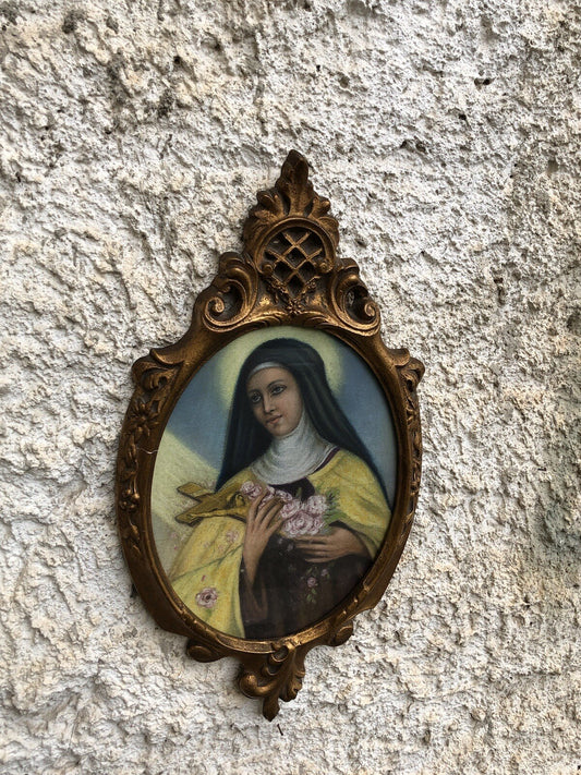 Quadro vintage -Santa Rita Da Cascia- realizzato  a pastello su cartoncino