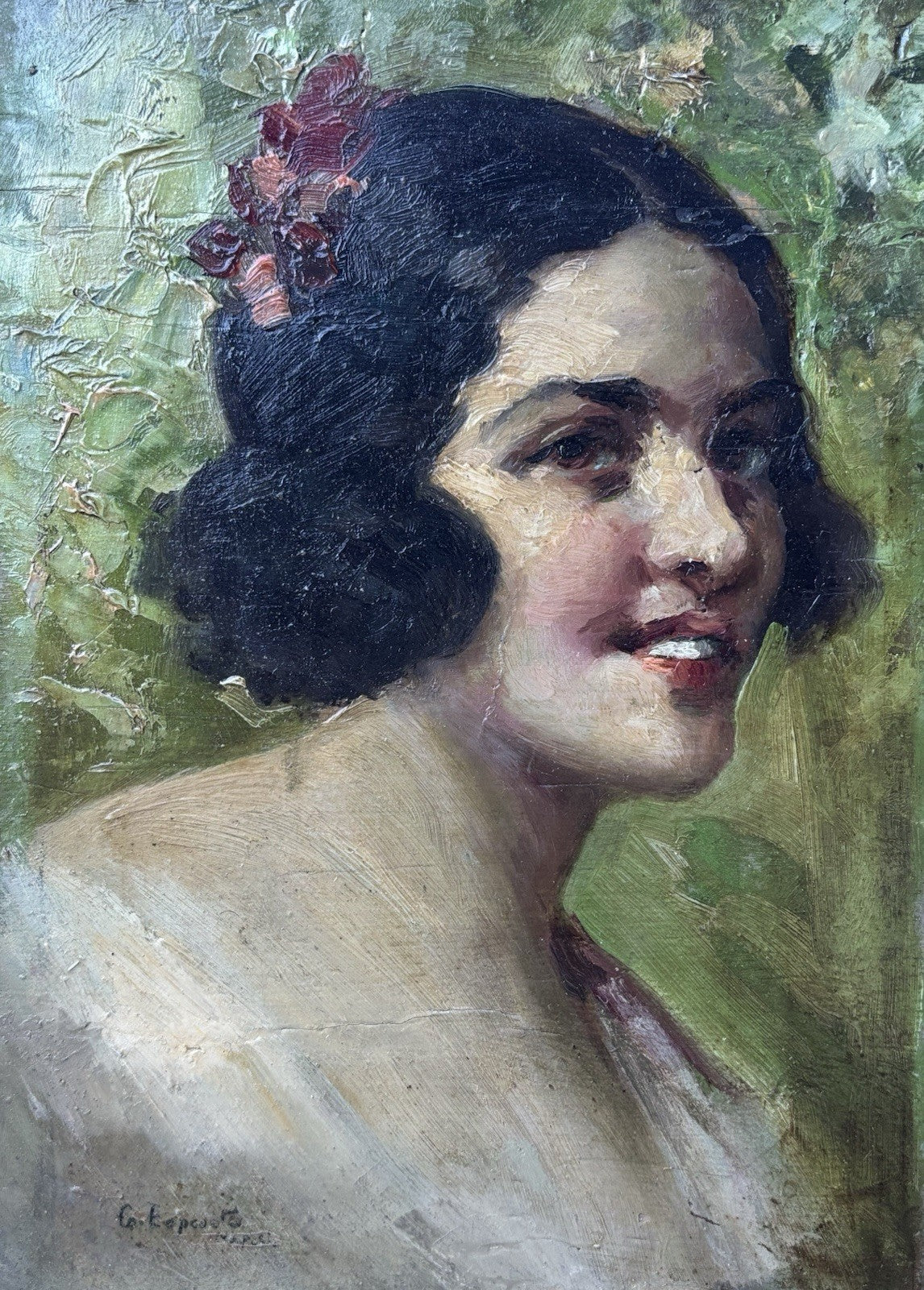 Quadro -Figura Di Donna- dipinto a olio su tavoletta