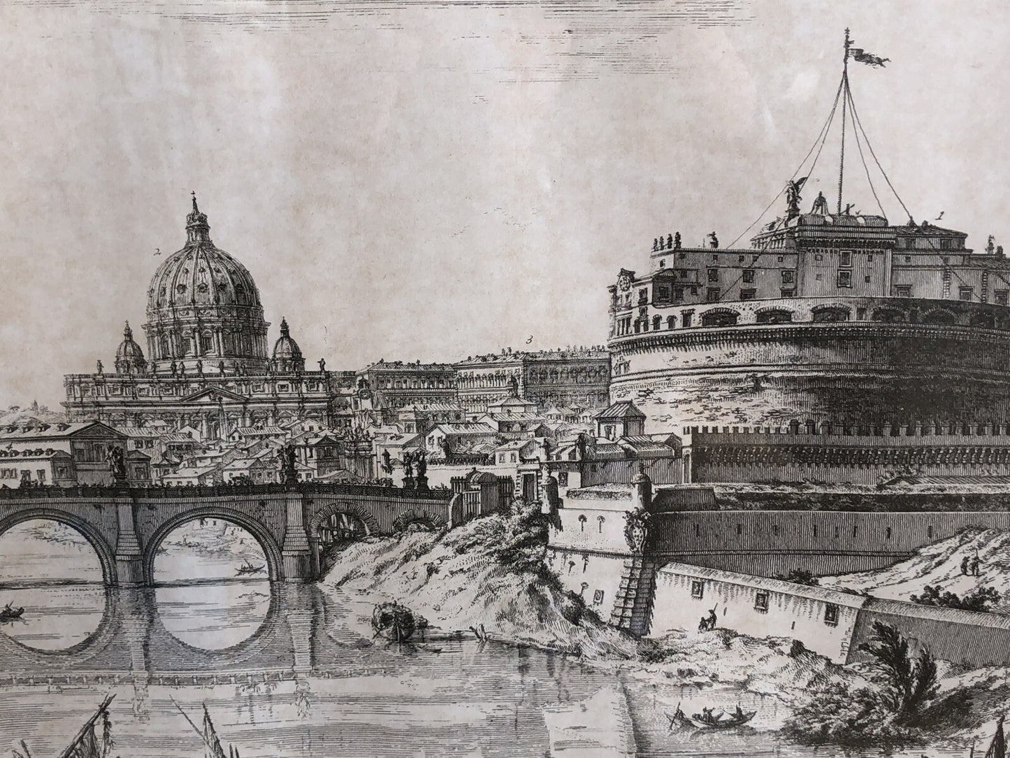 Stampa Vintage Roma, Veduta Del Ponte E Castel Sant’Angelo