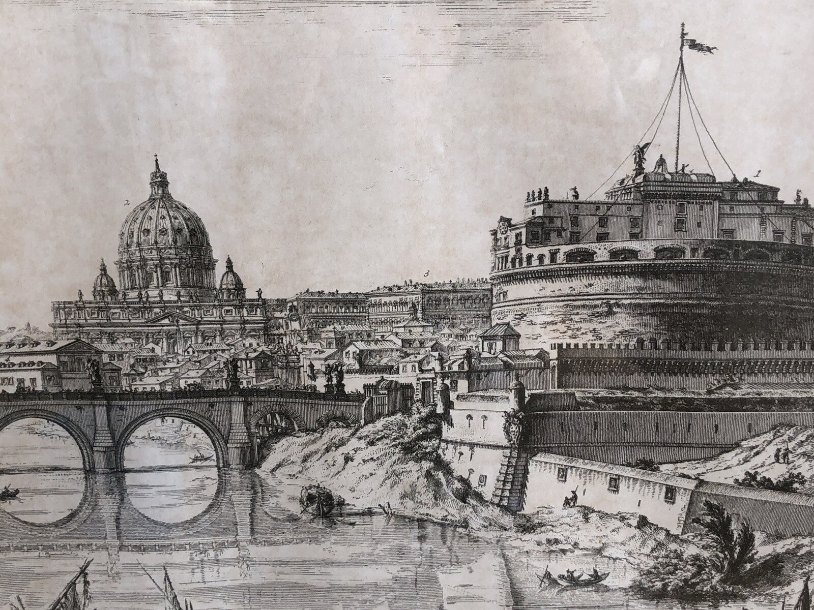 Stampa Vintage Roma, Veduta Del Ponte E Castel Sant’Angelo