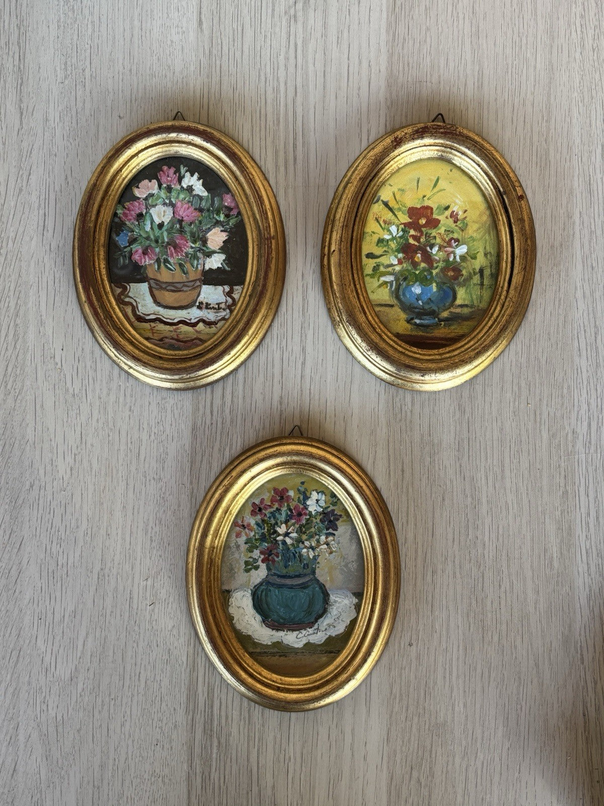 Tris Di Quadri Vintage Dipinti A Olio