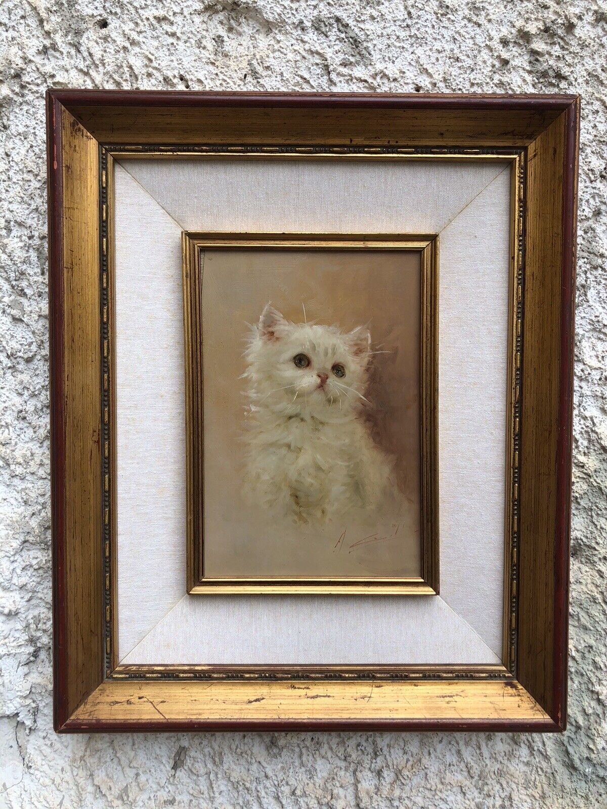 Quadro vintage-Gatto-dipinto a olio su tavola