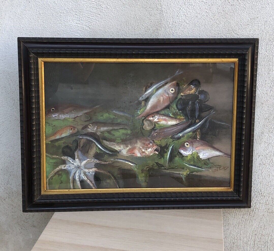Quadro antico -Natura Morta- dipinto a pastello su tavoletta