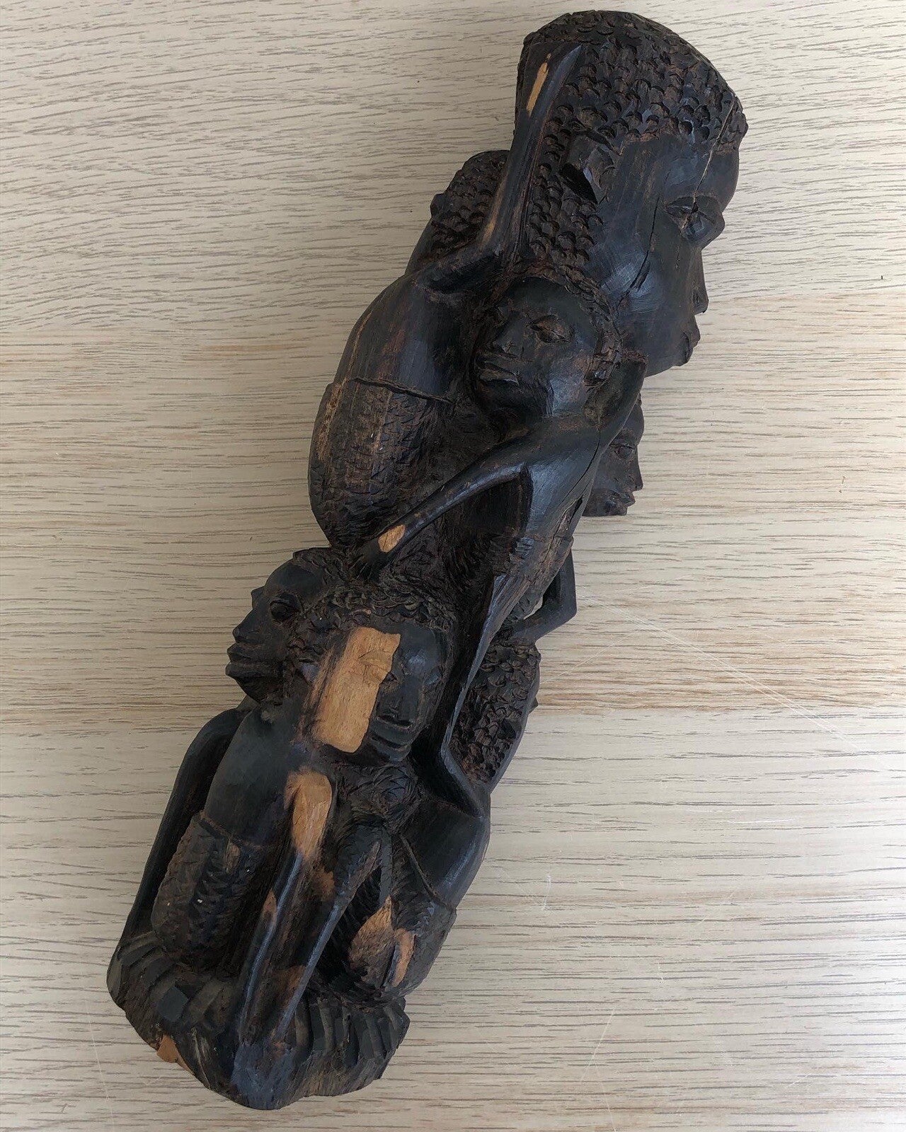 Scultura Vintage Africana Intagliata In Legno