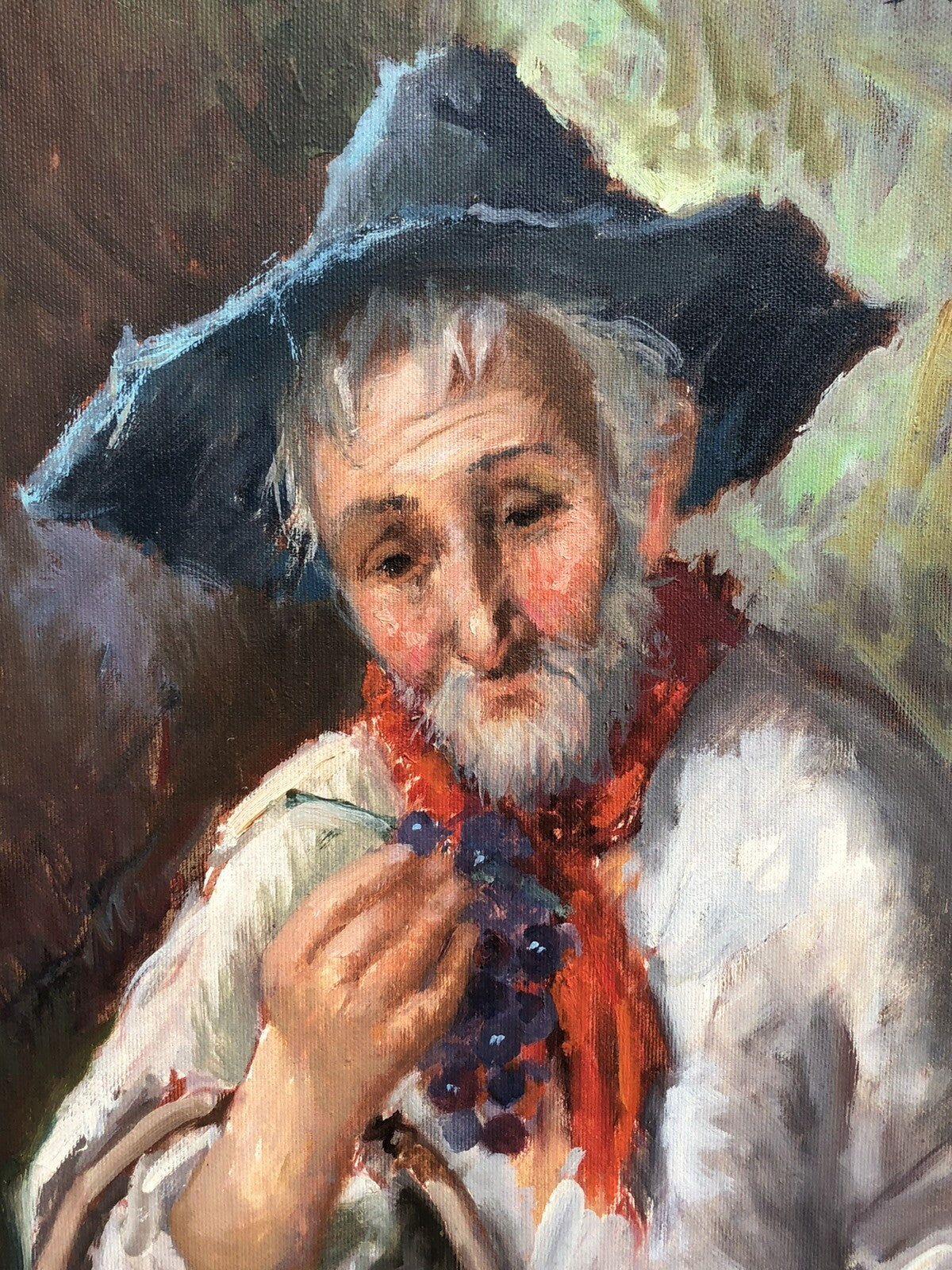Quadro vintage -Contadino Con Uva- dipinto a olio su tela
