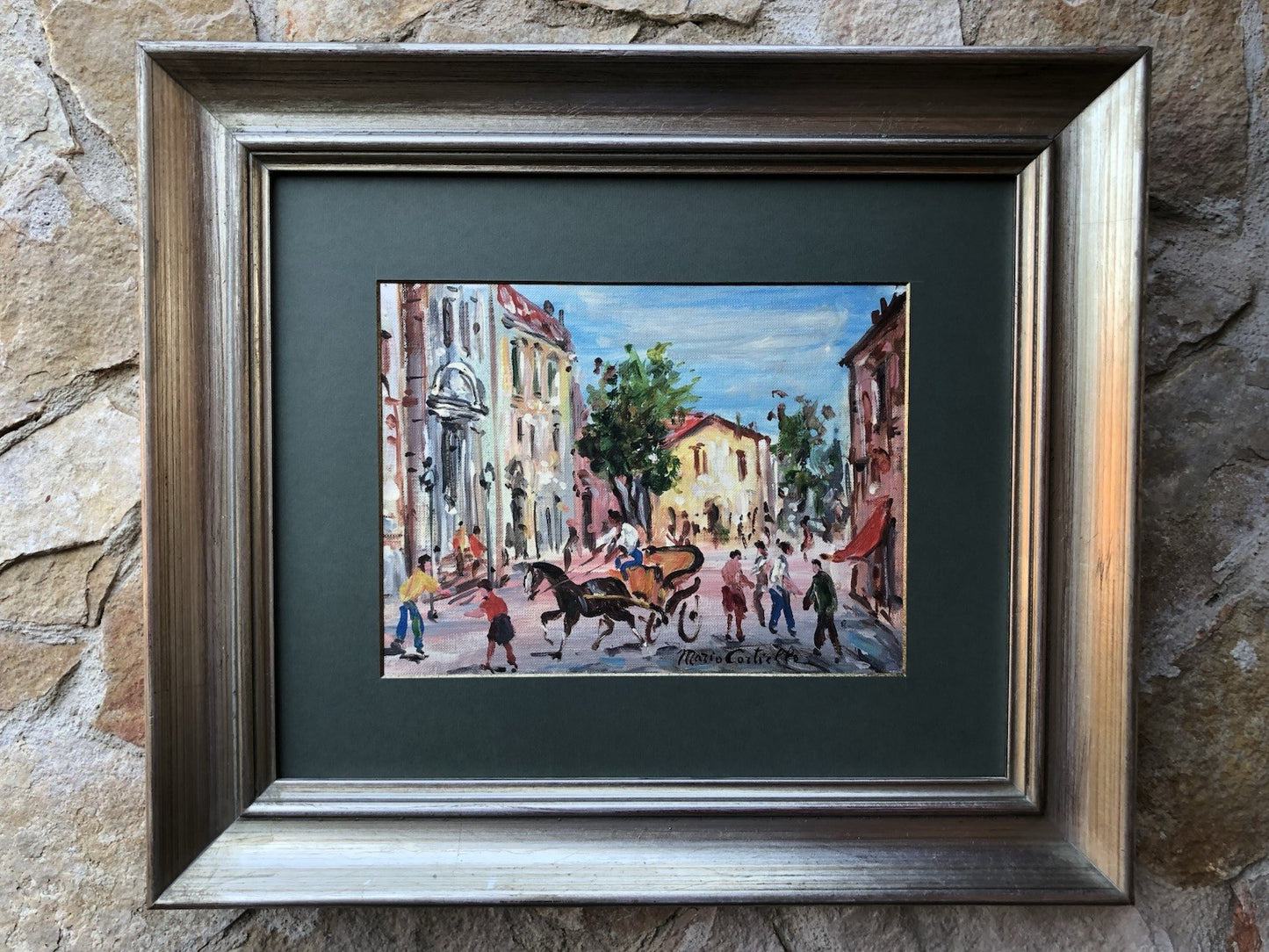 Quadro -Carrozzella Con Figure- Mario Cortiello dipinto a olio