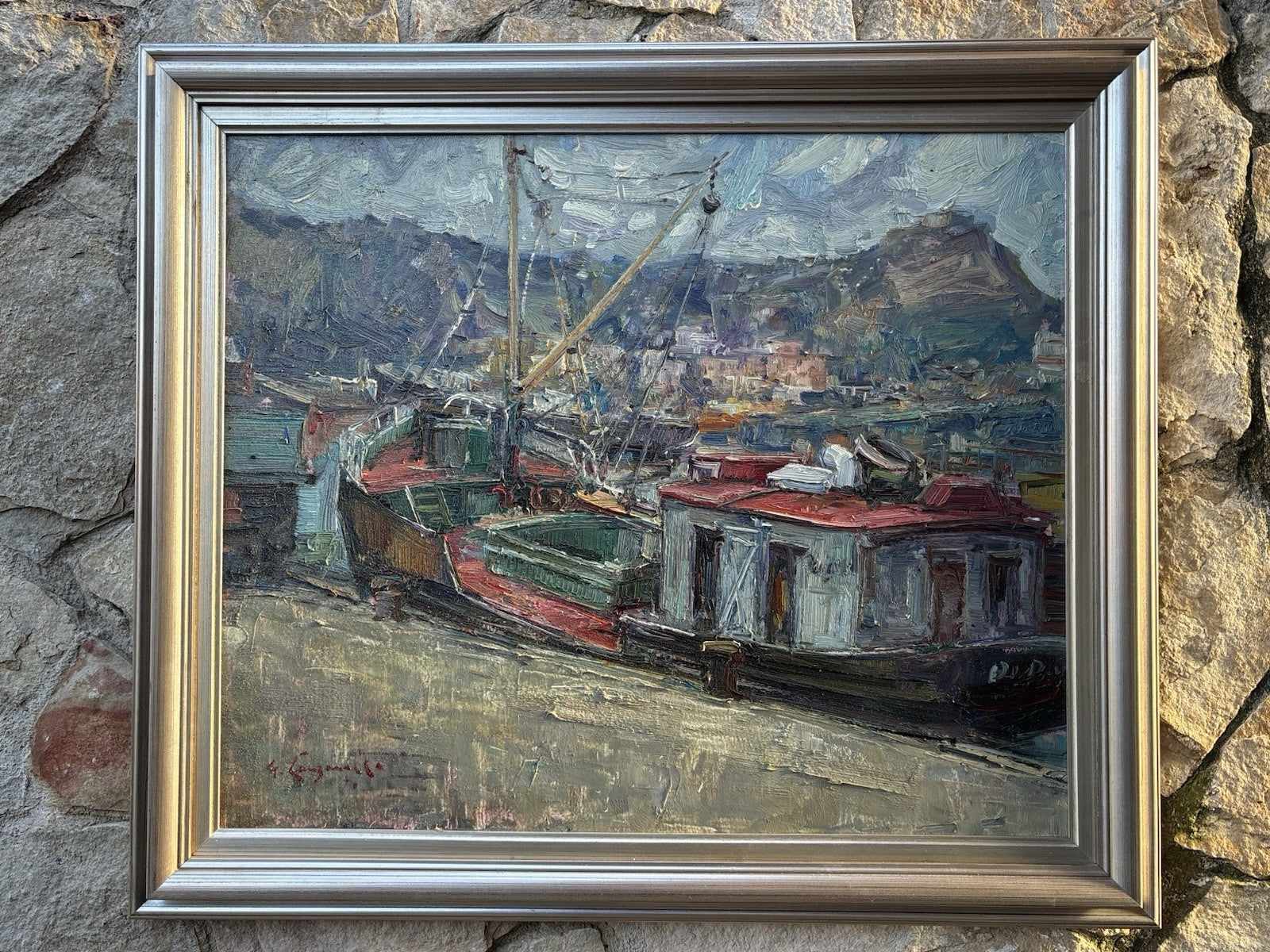 Quadro -Barche Al Porto- Nicola Canzanella dipinto a olio